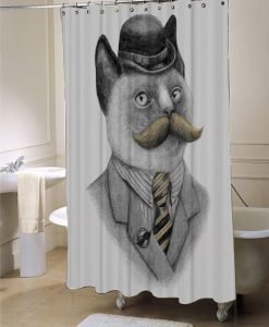 Cat Kitty Dapper Mustache Siamese Vintage Grey  shower curtain customized design for home decor