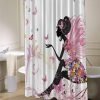 Pink Butterfly Girl with Floral Dress Flower Design Fairy Angel Wings  shower curtain customized design for home decor