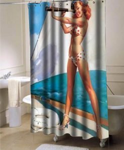 Sexy Retro Vintage Pin Up Girl Yatch Navy shower curtain customized design for home decor