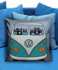 Cute cat drive volkswagen Pillow Case