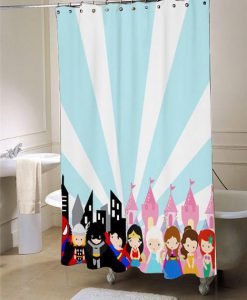 superhero princess  blue and pink shower curtain customized design for home decor
