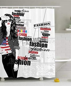 A Modern Teen Girl with USA Flag Shower Curtain KM