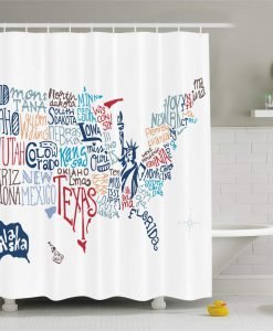 Ambesonne USA Map Shower Curtain KM