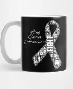 Lung Cancer Awareness Fight Hope Cure white Ribbon Mug KM