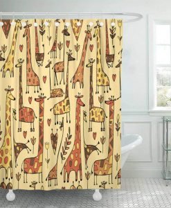 Africa Funny Giraffes Sketch Shower Curtain KM