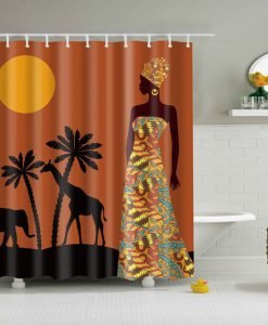 Africa Women moon coconut animal Shower Curtains KM