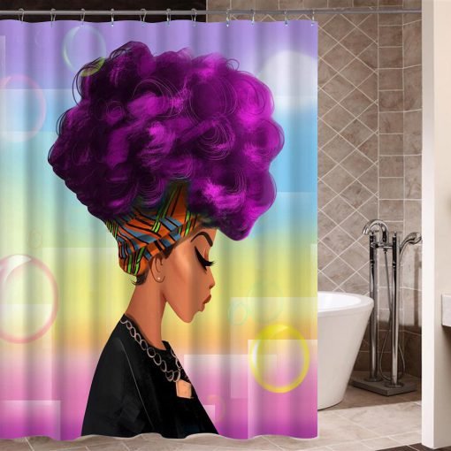 African Woman with Purple Afro Hair Shower Curtain KM