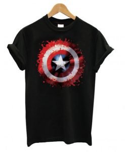 Marvel Avengers Assemble Captain America Art Shield Badge T Shirt KM