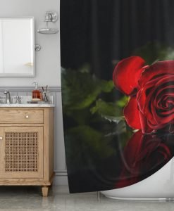 Red rose on black background Shower Curtain KM