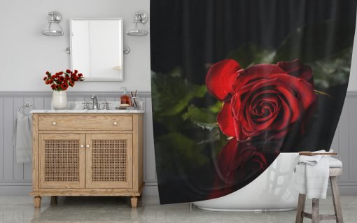 Red rose on black background Shower Curtain KM