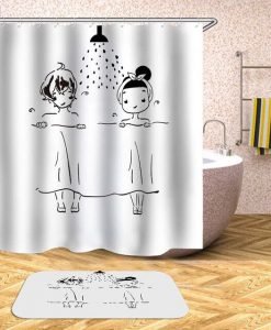 Cartoon Shower Curtain Boy Girl Plant KM