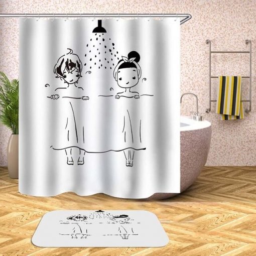 Cartoon Shower Curtain Boy Girl Plant KM
