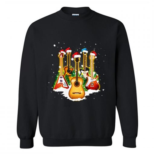 Guitar Wearing Santa Hat Christmas Sweatshirt KM