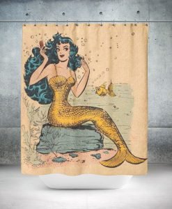 Vintage Retro Pin Up Mermaid Nautical Shower Curtain KM