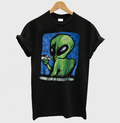 90s Distressed Smoking Alien Grunge T Shirt KM