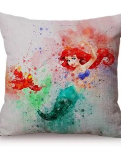 Water Color Mermaid Ariel Sofa Throw Pillow Cover KM