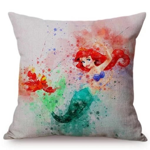 Water Color Mermaid Ariel Sofa Throw Pillow Cover KM