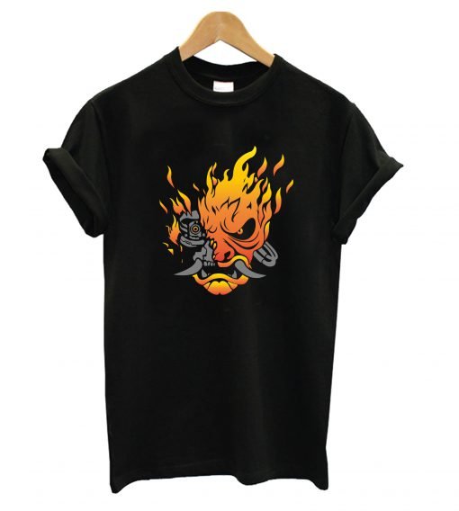 Cyberpunk 2077 Samurai Skull Flames Logo T Shirt KM - Kendrablanca