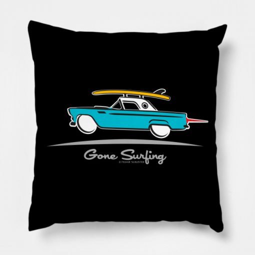 1955 Ford Thunderbird Gone Surfing Pillow KM