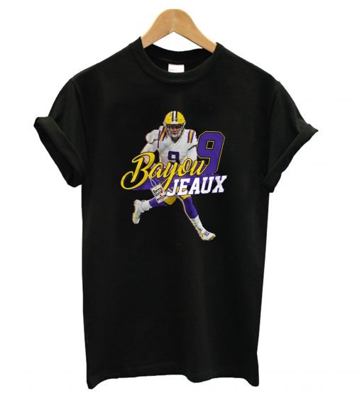 Joe-Burrow No. 9 Bayou Jeaux LSU Football QB Jersey T Shirt KM
