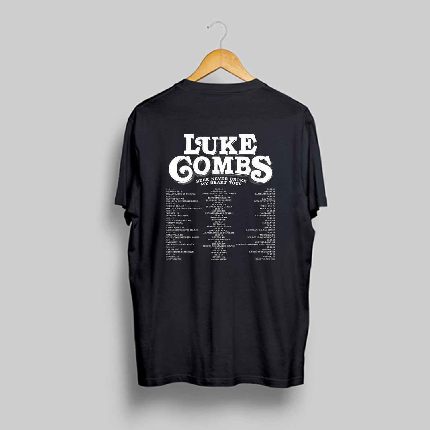 LUKE COMBS BEER NEVER BROKE MY HEART TOUR 2019 Logo Y66 T Shirt Back KM ...