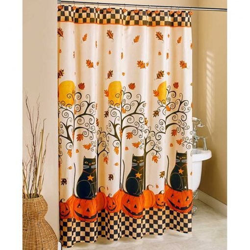 The Lakeside Collection Black Cat Halloween Shower Curtain KM
