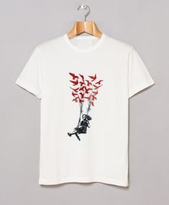 Kid Girl Swing Bird Freedom Balloon Banksy Street Art T-Shirt KM